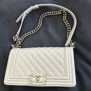 Gray Quilted Patent Leather Medium Boy Bag